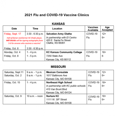 September - October 2021 covid vaccine clinic schedule