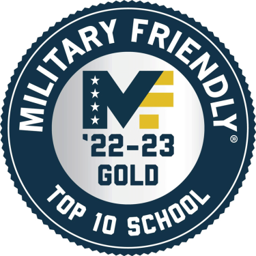 Military Friendly 2022-23 Gold level, Top 10 School seal